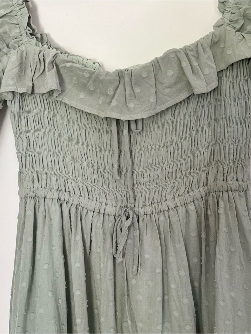 Sage Green Swiss Dot Smocked Midi Dress size Large New nwt Country Cottage c53 - Picture 5 of 16